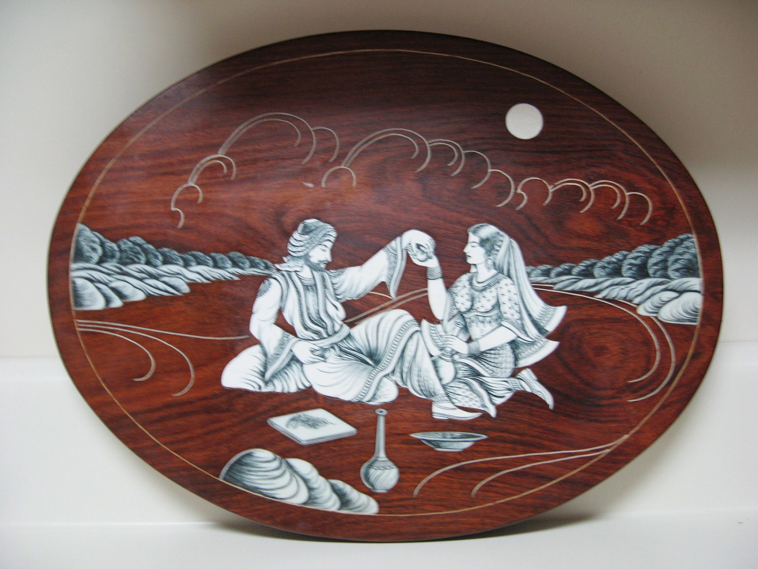 Persian Middle Eastern Iran Wood & Porcelain Adobe Of Love Wall Art Plaque