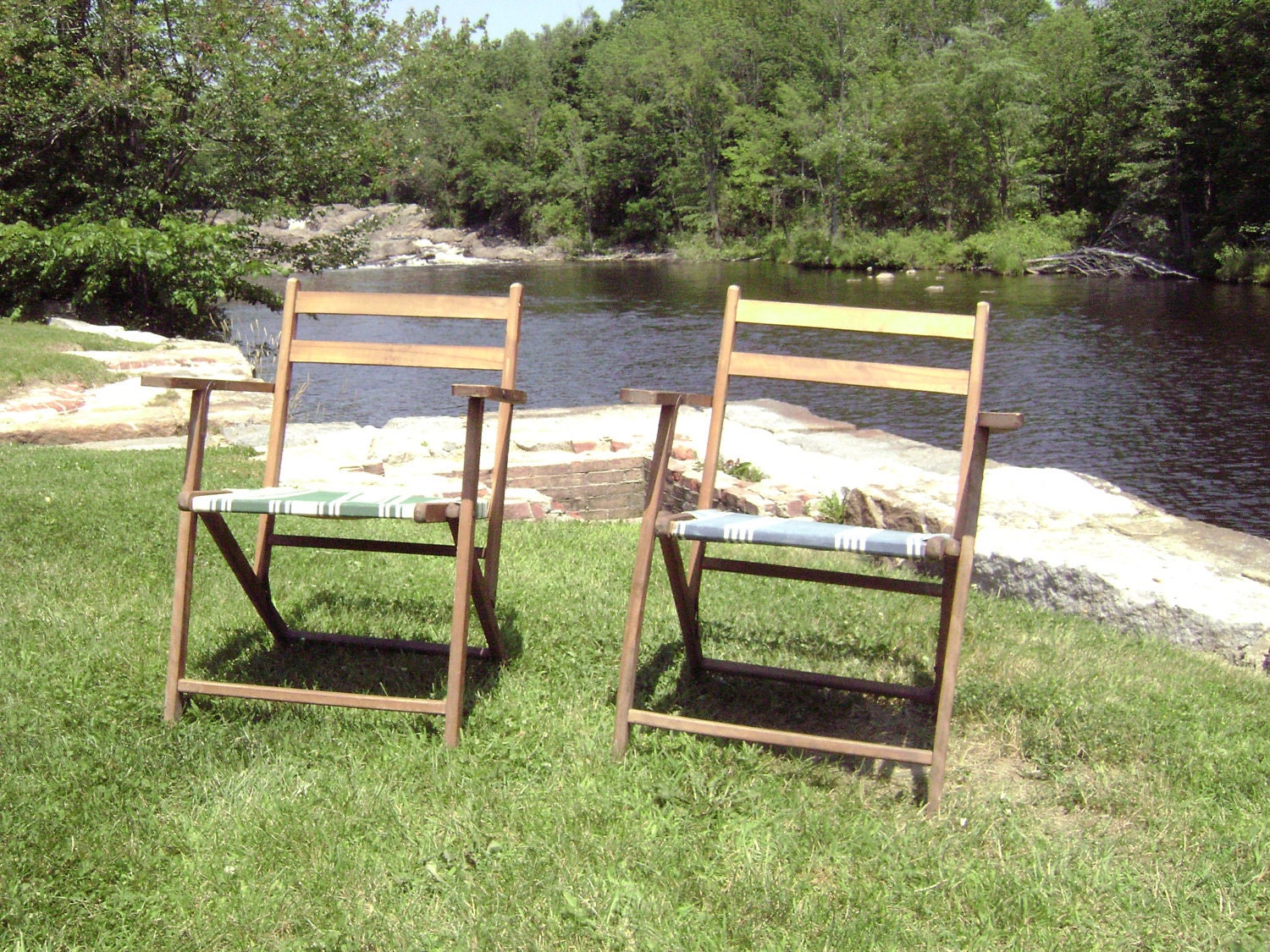 Set of 2 Matching 1950s Folding Wooden Camp Chairs by TFSloan