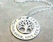 Wedding Initials, Hand Stamped Wedding Necklace, Family Tree, tree of life, for the bride, mother of the bride, Sterling Silver
