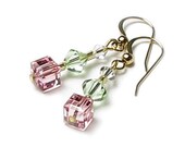 APPLE BLOSSOM Soft Pink & Light Green Crystal Earrings