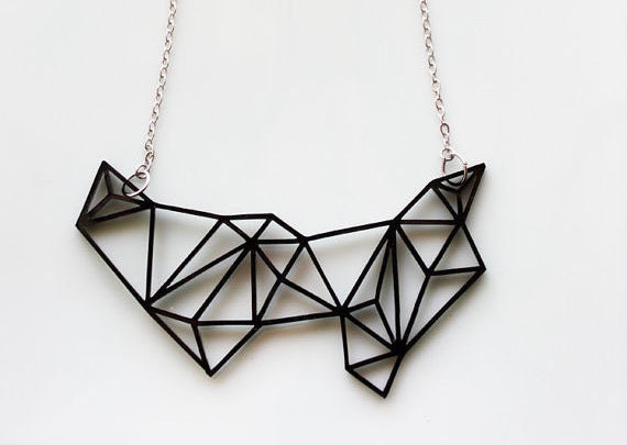 Geometric Necklace - Prism & Triangles Minimalist Necklace in Black - iluxo