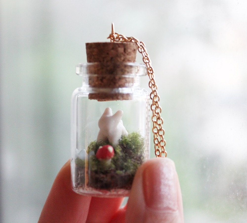 Terrarium Necklace - "A Bunny's World" Jar Terrarium Necklace