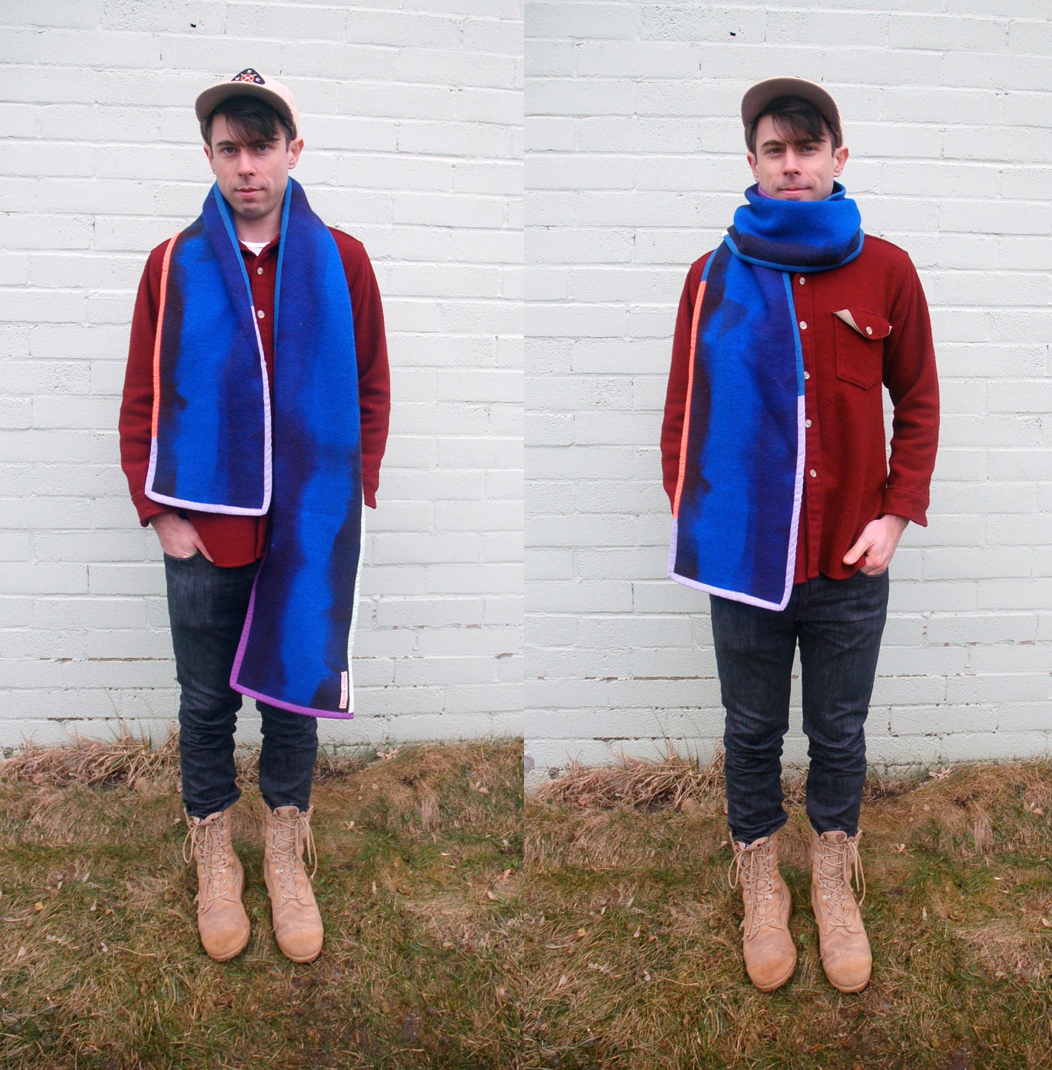 wool scarf: BRITE COBALT WAVE kool-aid dyed & bound