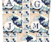 1 Inch Circle Bottlecap Size Japanese Ocean Waves Monogram Letters IMAGES Digital Collage Sheet for Scrapbooking Pendant Jewelry Magnets 8.5 x 11 Sheet