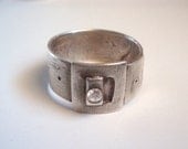 Fine Silver Ring, Wide Belt Ring with Cubic Zirconia Made to order sizes 4 thru 12