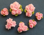 7pc-Set-Pink-Polymer Clay DIY Flowers for Earring Pendant Ring