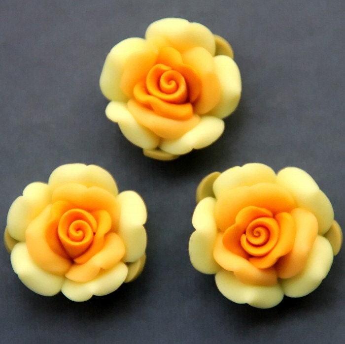 1pc-Rose Gradient-Yellow White-Polymer Clay DIY Flowers for Pendant Ring 30mm