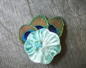 Aqua Peacock -- Vintage style petite hairclip