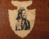 Indian Arrowhead Plaque - Wooden - Curley - Custer's Crow Indian Scout - Fretwork