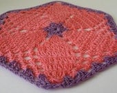 Hand crochet hot pink purple flower coasters set of 6 SALE 50 % OFF