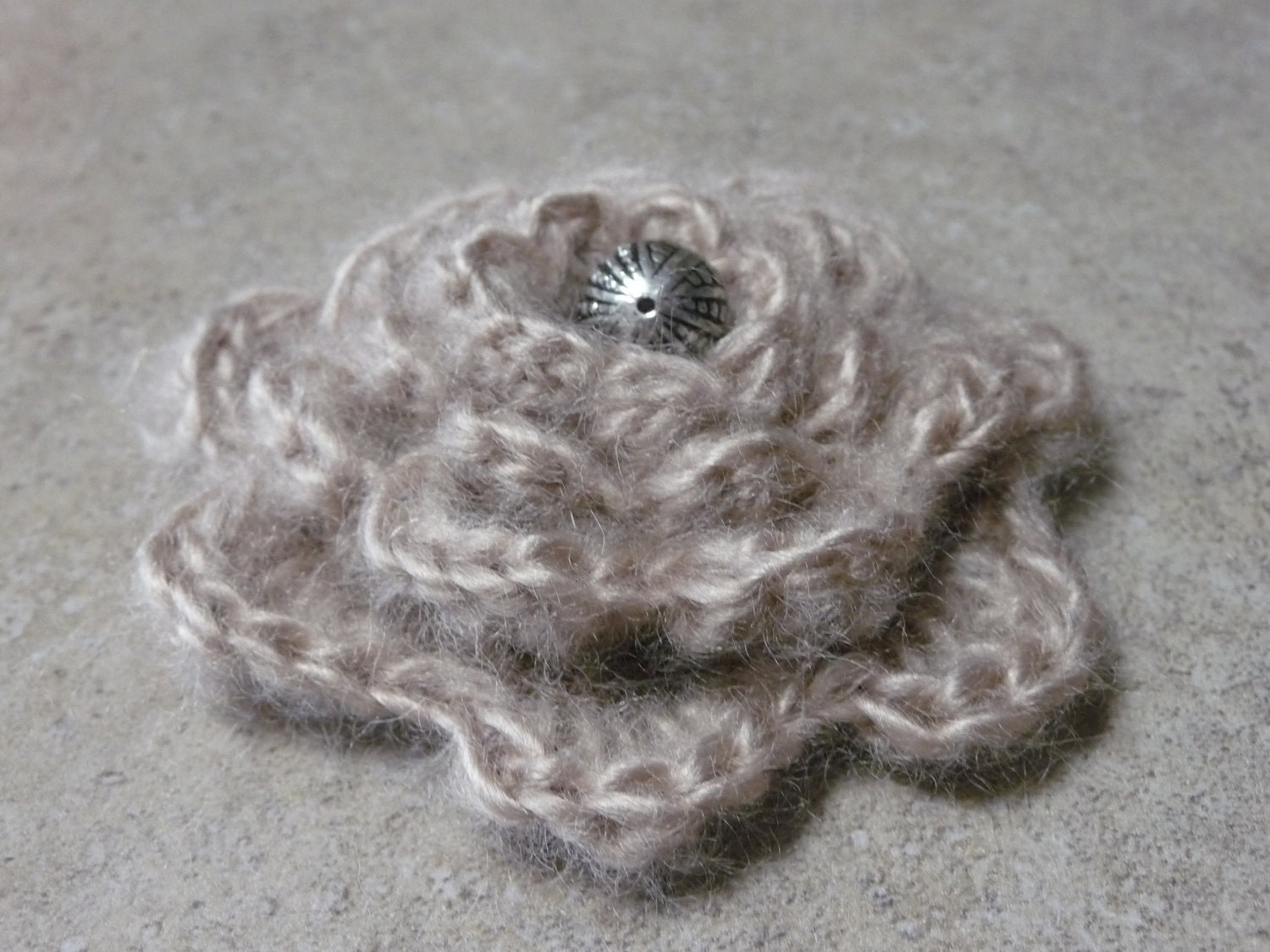 Beige mohair crochet brooch - nice gift SALE
