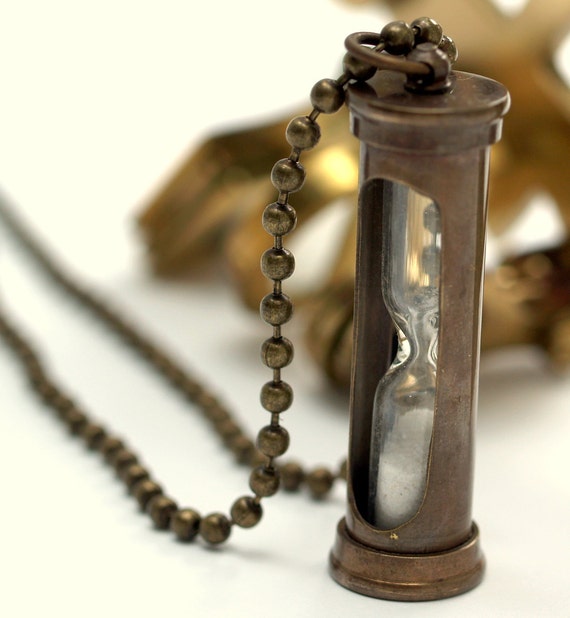 Antique Brass Hourglass Sand Timer Necklace With By Pinarmavituna 3932