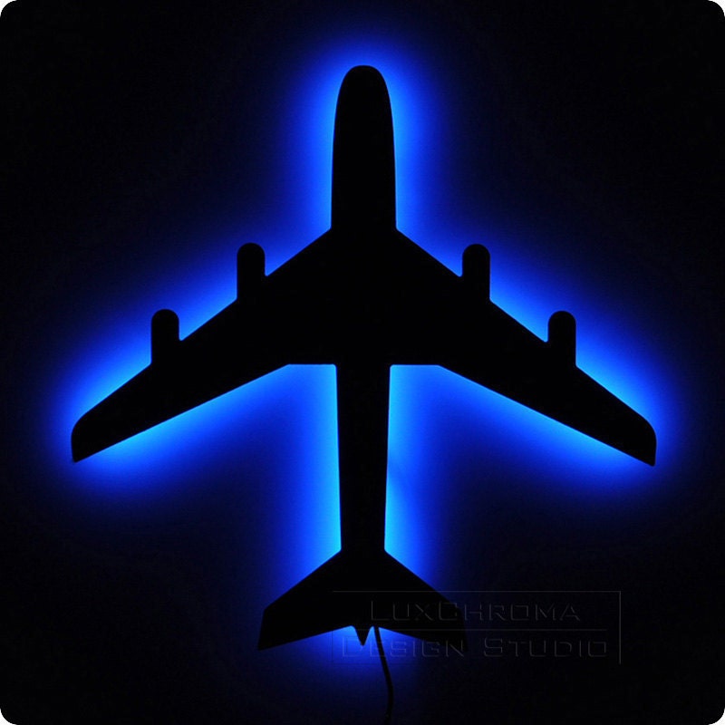 Airplane Wall Light Bright Blue LED Lamp Aircraft by LuxChroma