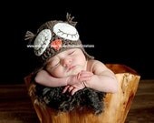 Crochet Sleepy Owl Hat with Earflaps Brown Unisex