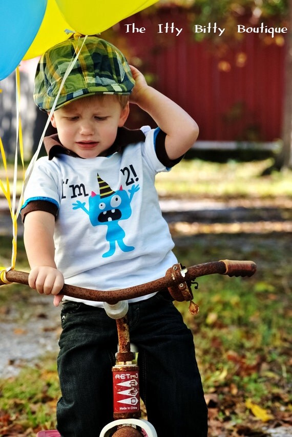 Blue Birthday Monster Baby Onesie - Toddler Tee also available - Can Be Personalized With Any Age