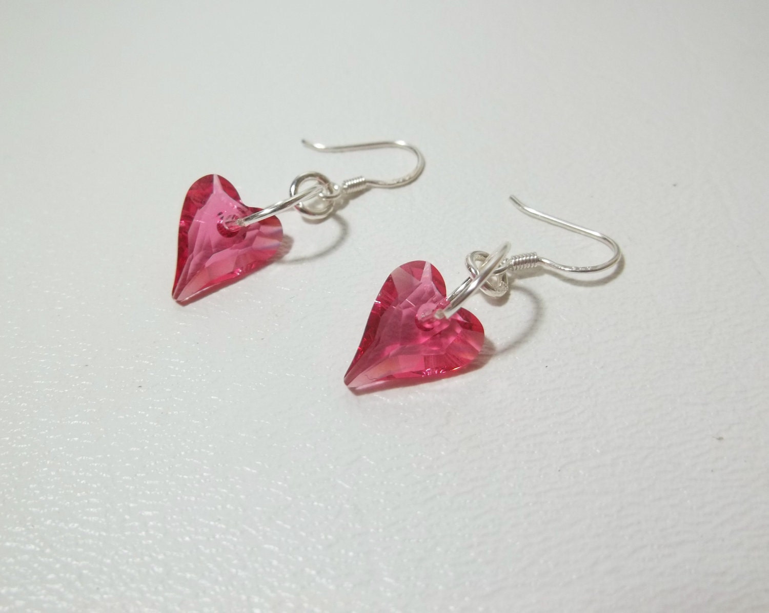 12x10mm Swarovski Indian Pink Wild Heart Crystals on Sterling Silver Earrings - Free Shipping