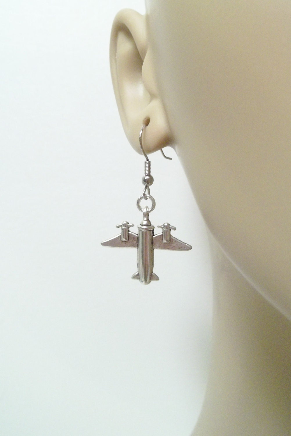 Solid Pewter Airplane Earrings - Free Shipping