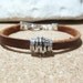 Womens Brown Leather and Silver Hollow Spiral Bead Toggle Bracelet - Free Shipping
