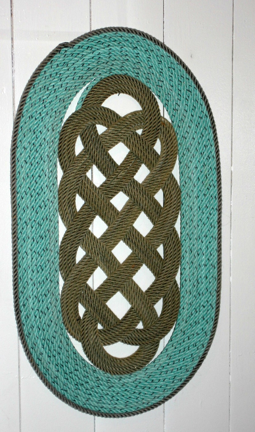 24 x 15 Rope Rug Recycled Re-purposed Re-use Green & Natural Rope MADE IN USA Alaska