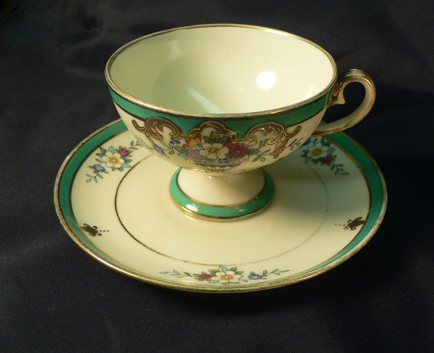 Very Rare Porcelain Heavy Gold Gilded Noritake Cup and Saucer made in 1930's