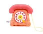 phone dial telephone play cushion velcro handset pink salmon yellow graphic pattern - telephone a cadran combiné avec velcro