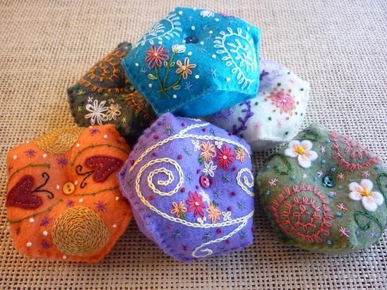 Felt Gray Hand Embroidered Pin Cushion