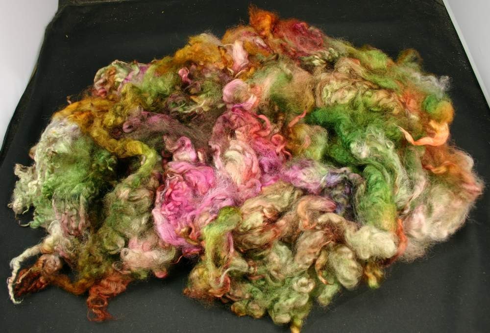 Romney lamb lock soft fleece, hand painted fiber for spinning and felting, 4.4 oz