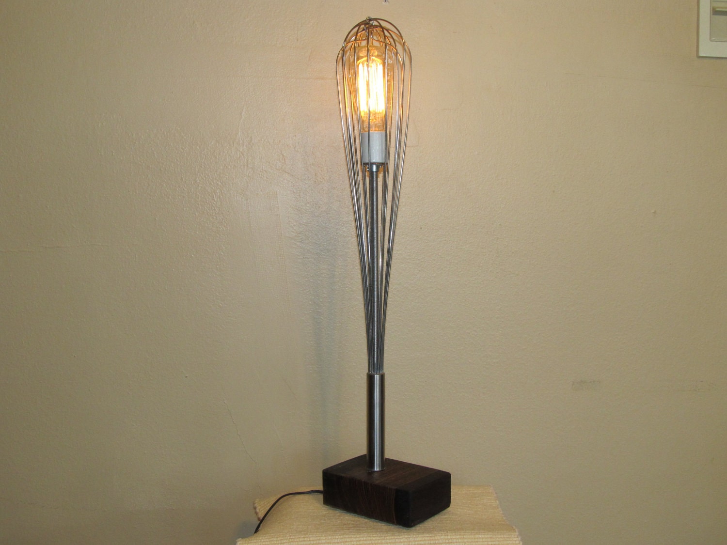 24" Kitchen Whisk Lamp on Bocote Hardwood Base with Vintage Style Bulb