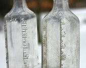 Spring, White, Glass Bottle -  2 Vintage Bottle - Clear - Medicine Bottle