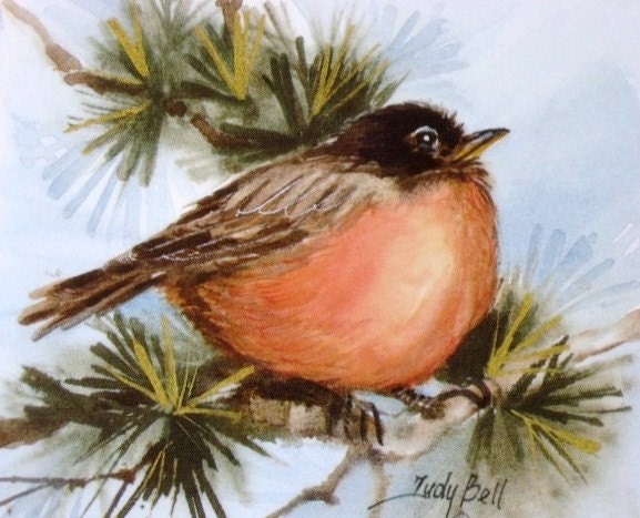 Robin Bird Watercolor Painting Print