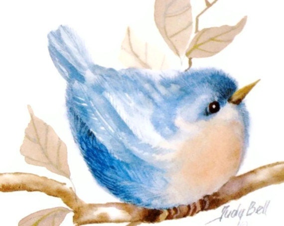 Blue Bird Watercolor Painting Bird Print