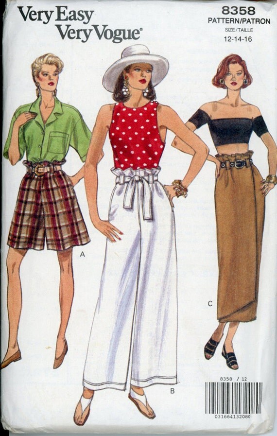 Vogue 8358 Misses 1990s Wrap Skirt Shorts Pants by CynicalGirl