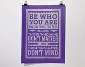 Be Who You Are - Dr Seuss Quote - Pen drawn poster