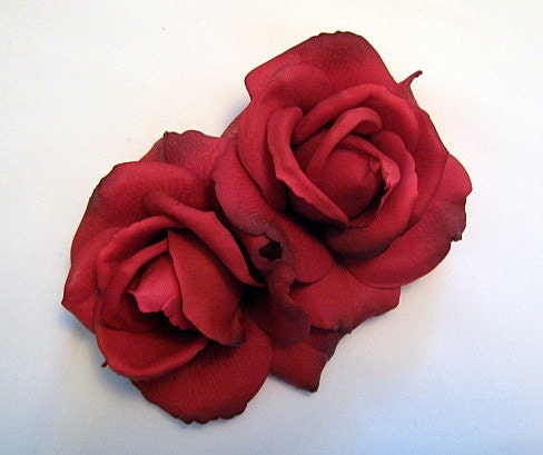 Red Rose Hair Clips Bridal Bridesmaid Wedding Veil Accent TRUE TOUCH Flowers