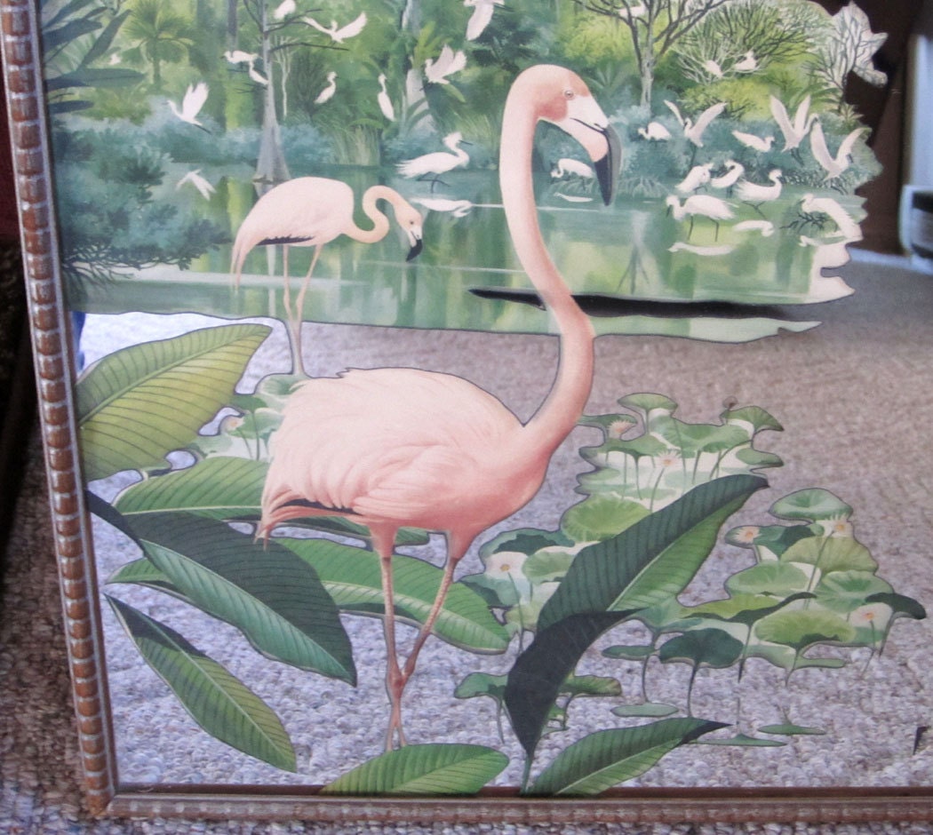 Vintage 40s50s Pink Flamingo Mirror & Wall by JanesVintageToo