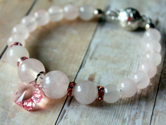 Pink Crystal Flower & Rose Quartz Bracelet - BLUSH