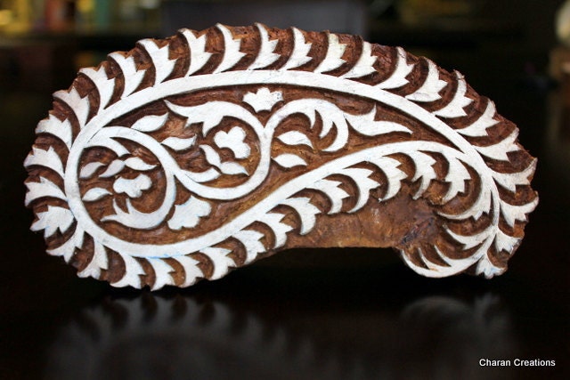 Hand Carved Indian Wood Textile Stamp Block- Large Paisley (REDUCED)