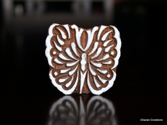 Hand Carved Indian Wood Textile Stamp Block- Stencil Butterfly Motif