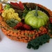Orange and Green Crochet Bowl with Decor Leaves for Home Decoration