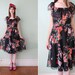 vintage 1970's black floral chiffon party dress
