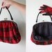 vintage 1950's red & black plaid wool handbag with matching gloves