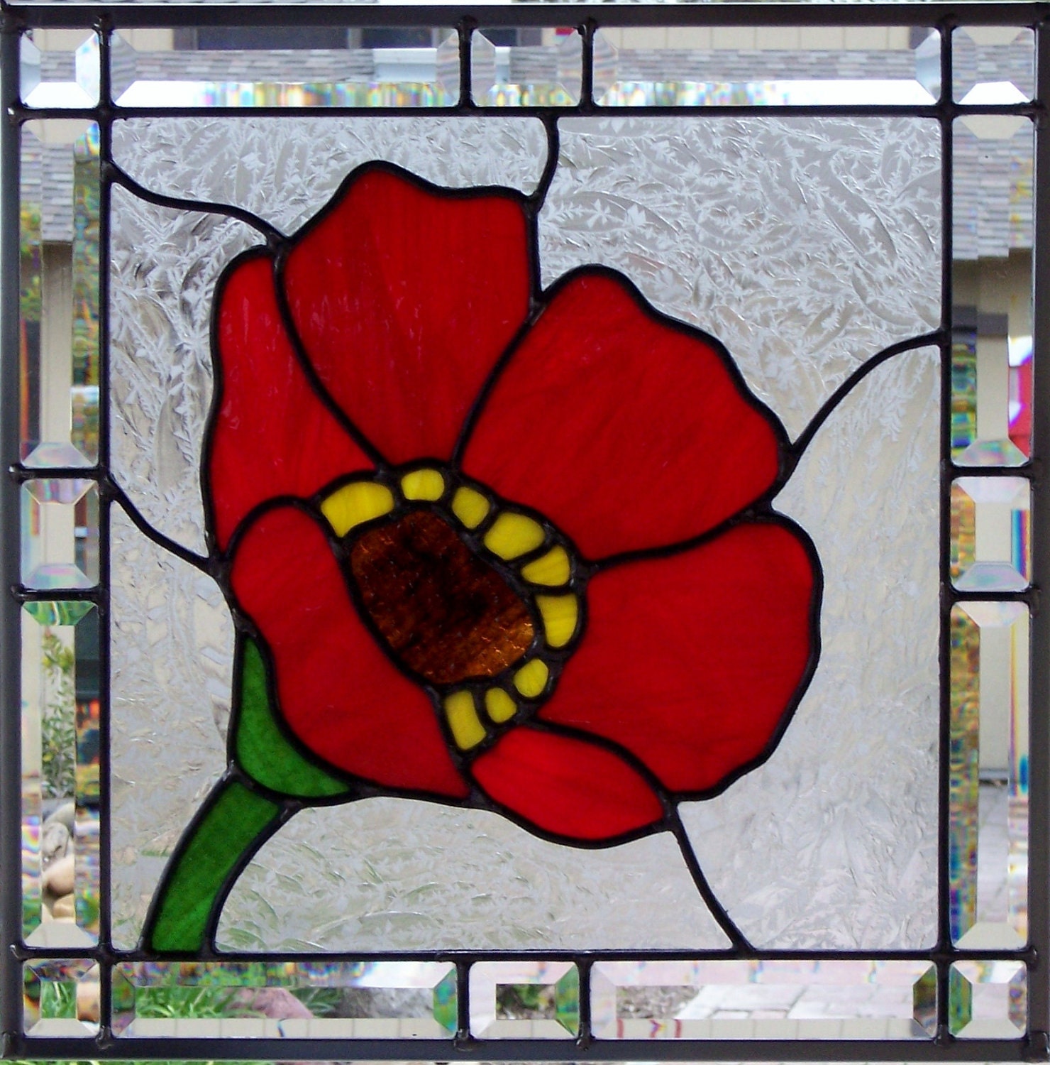 Red Poppy Stained Glass Window