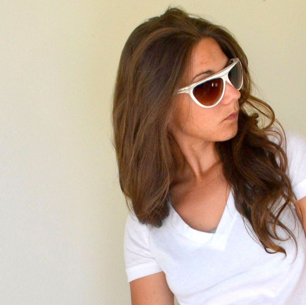 1980s White Aviator Style Sunglasses Brown Tint