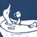 Duck taking a bath - original linocut art print - nursery gift
