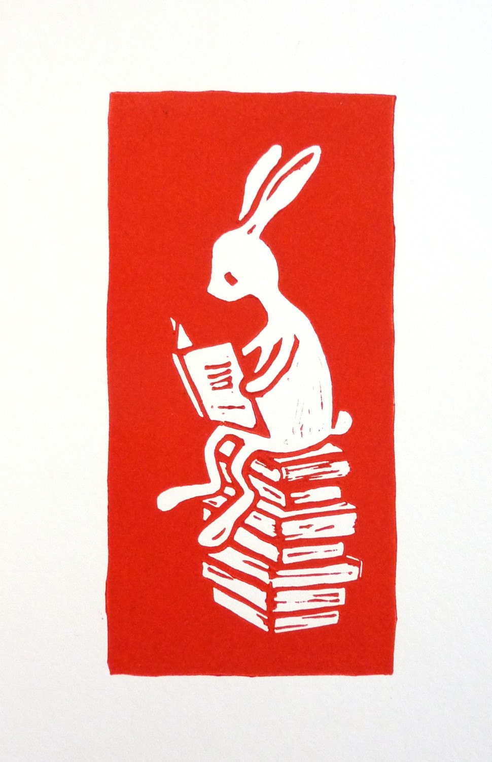 Reading a book - original linocut