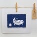 Duck taking a bath - original linocut art print - nursery gift