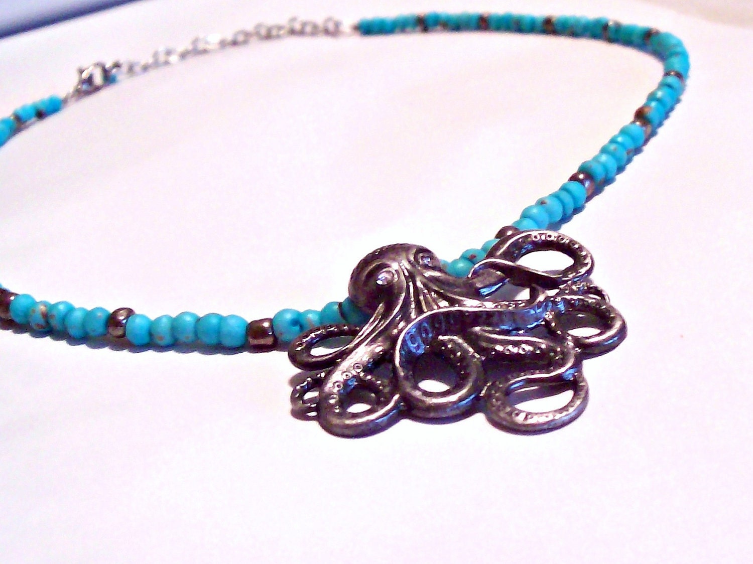 Upcycled Gray & Turquoise Octopus Necklace