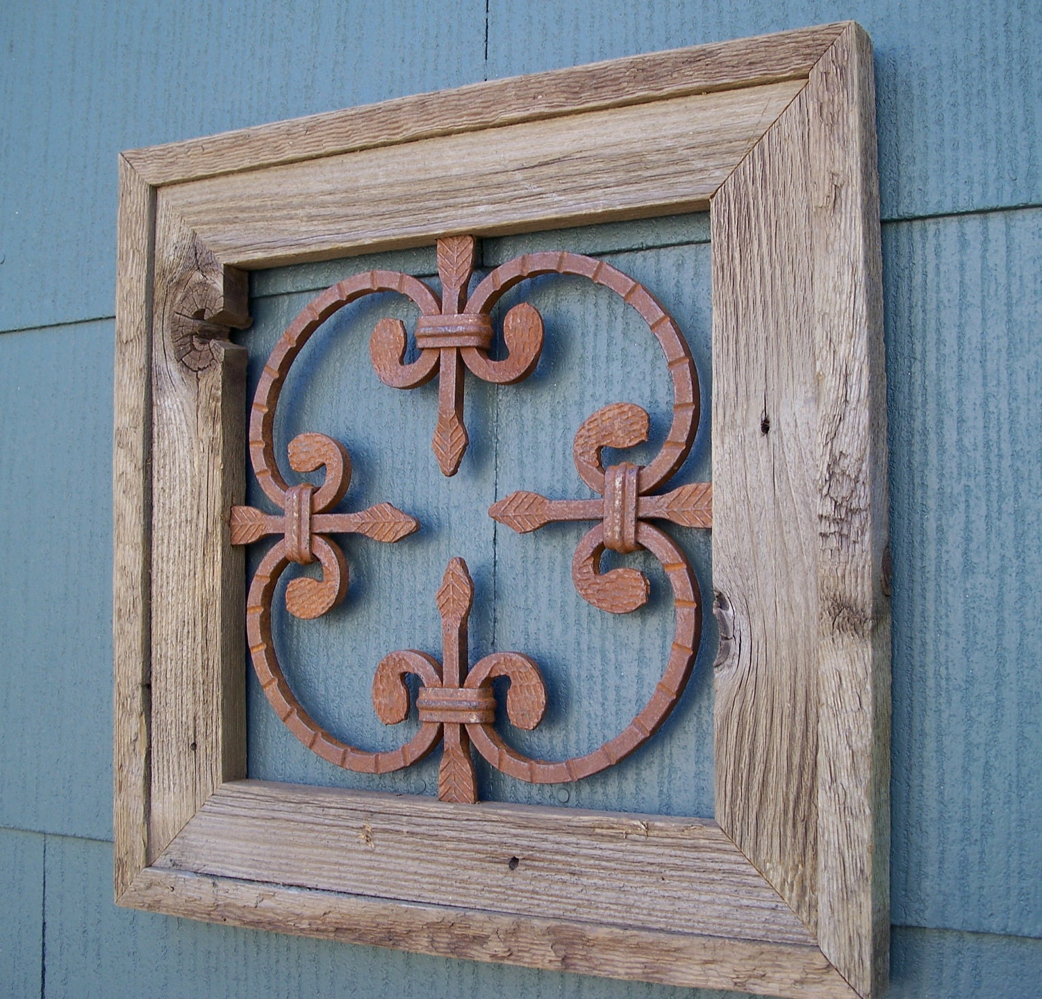 Rustic Framed Steel Rosette For Inside Decor or Outside, Steel Wall Decor