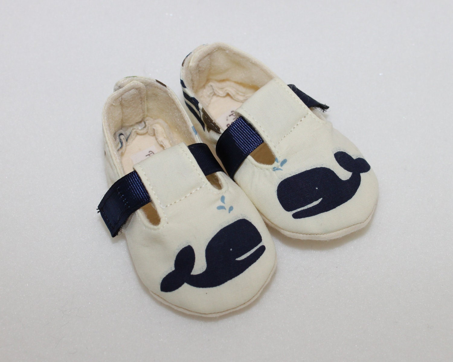 A WHALE of a TALE-Blue, Cream and Navy Baby Boy Booties