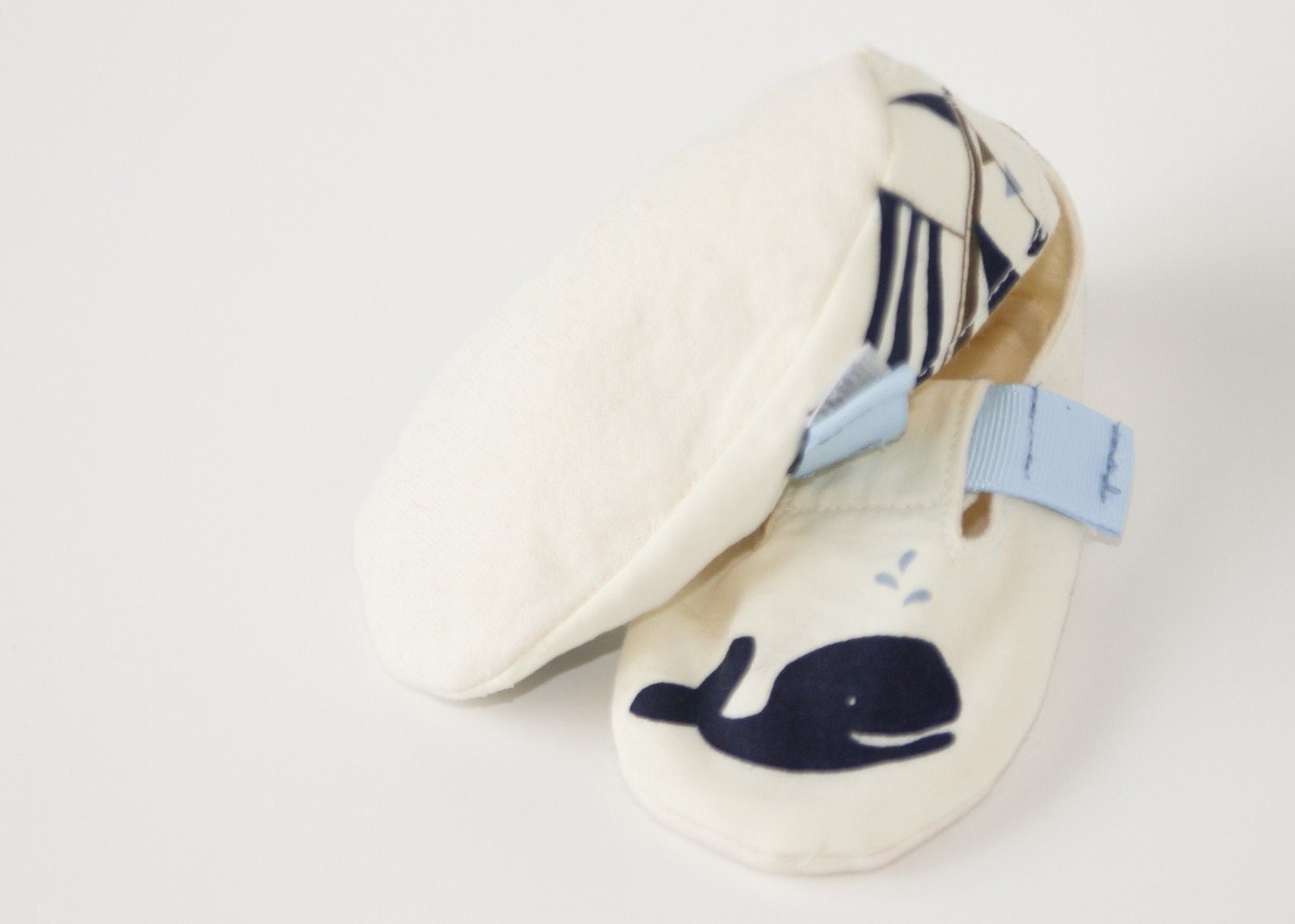 A WHALE of a TALE-Blue, Cream and Navy Baby Boy Booties